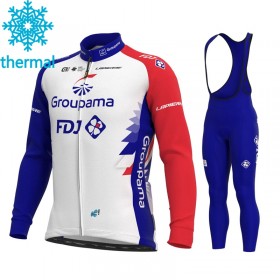 Radbekleidung Radtrikot Langarm + Lang Trägerhose 2021 Groupama-FDJ Winter Thermal Fleece N001